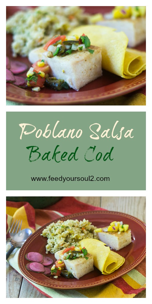 Poblano Salsa Baked Cod #seafood #glutenfree #salsa #poblano | feedyoursoul2.com