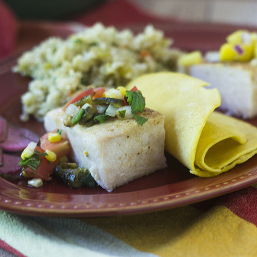 Poblano Salsa Baked Cod from Feed Your Soul Too