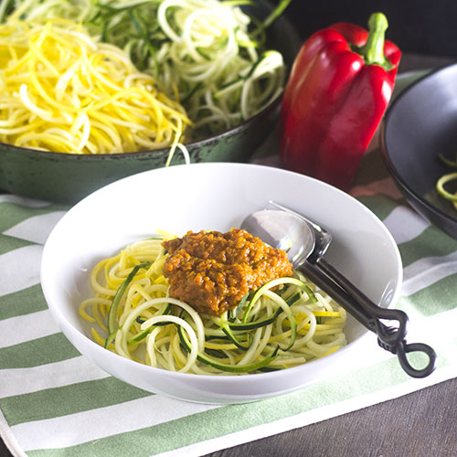 Roasted Red Pepper Zoodles from Feed Your Soul Too Roasted Red Pepper Zoodles from Feed Your Soul Too
