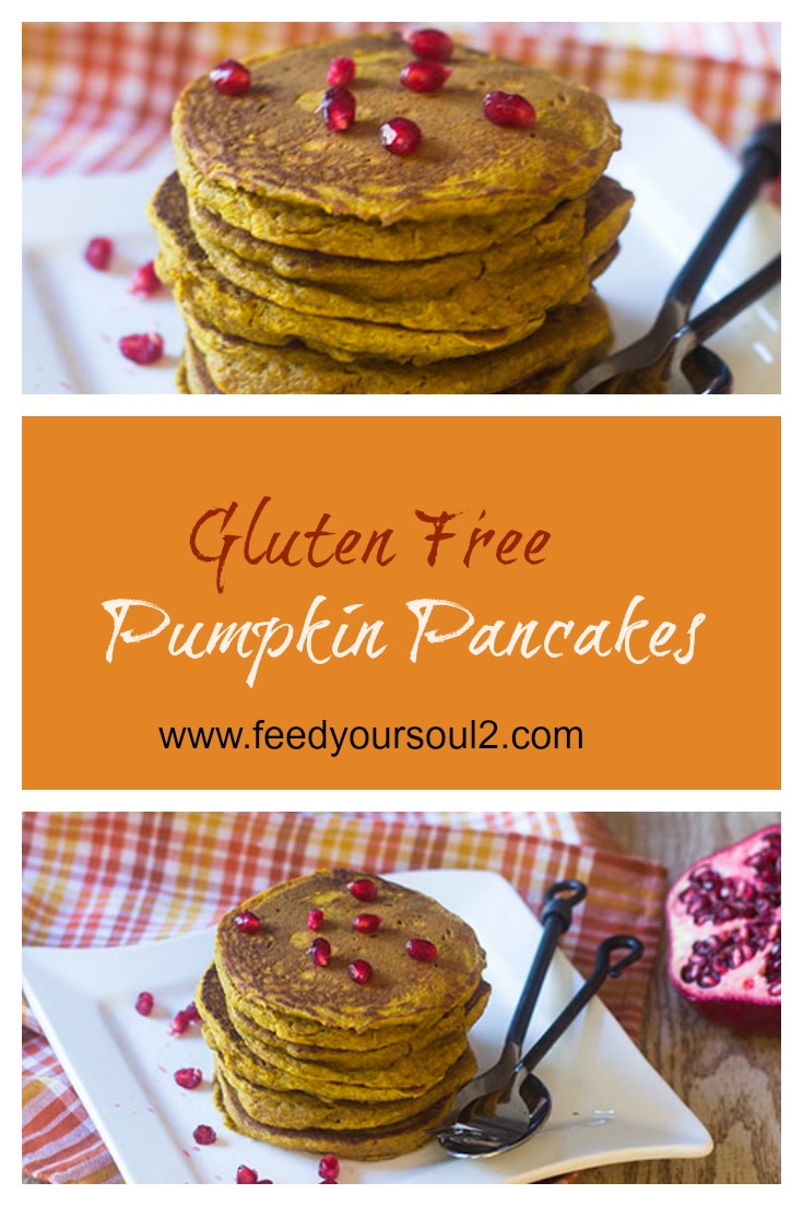 Gluten Free Pumpkin Pancakes from Feed Your Soul Too Gluten Free Pumpkin Pancakes #breakfast #glutenfree #vegan #pancakes | feedyoursoul2.com