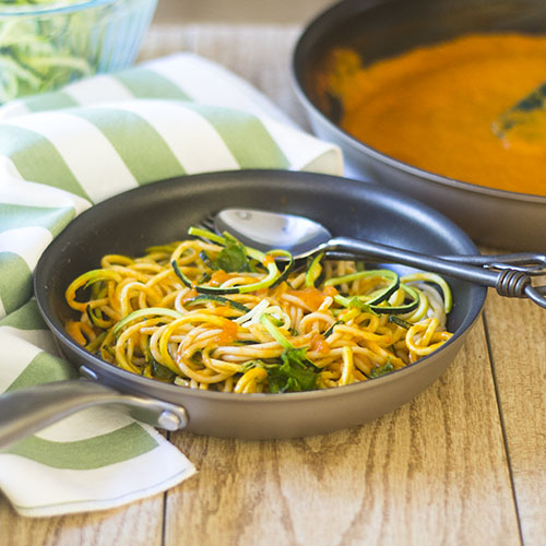 Zoodles in a Vegan Red Pepper Sauce from Feed Your Soul Too Zoodles in a Vegan Red Pepper Sauce from Feed Your Soul Too