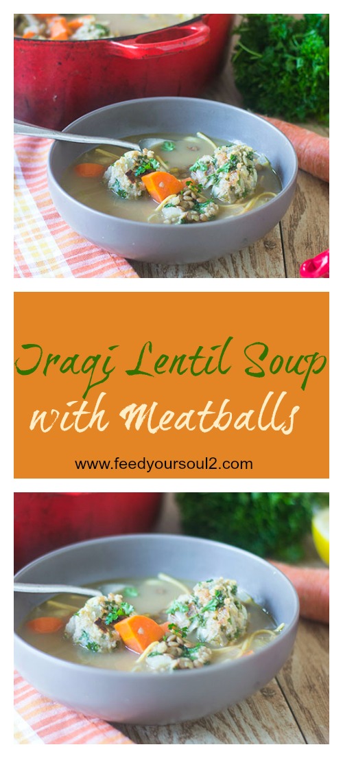 Iraqi Lentil Soup with Meatballs from Feed Your Soul Too Iraqi Lentil Soup with Meatballs #soup #turkey #persianfood | feedyoursoul2.com