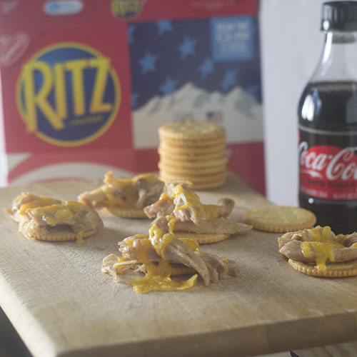 Pulled Chicken Topped Ritz Crackers from Feed Your Soul Too Pulled Chicken Topped Ritz Crackers from Feed Your Soul Too