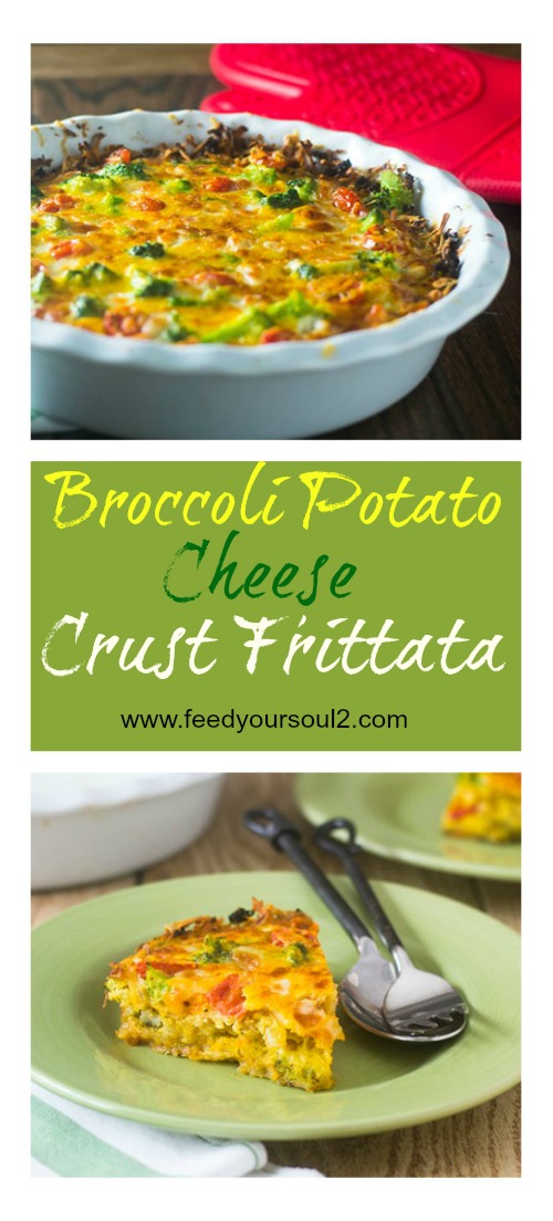 Broccoli Potato Cheese Crust Frittata from Feed Your Soul Too Broccoli Potato Cheese Crust Frittata #brunch #eggs #glutenfree #frittata | feedyoursoul2.com