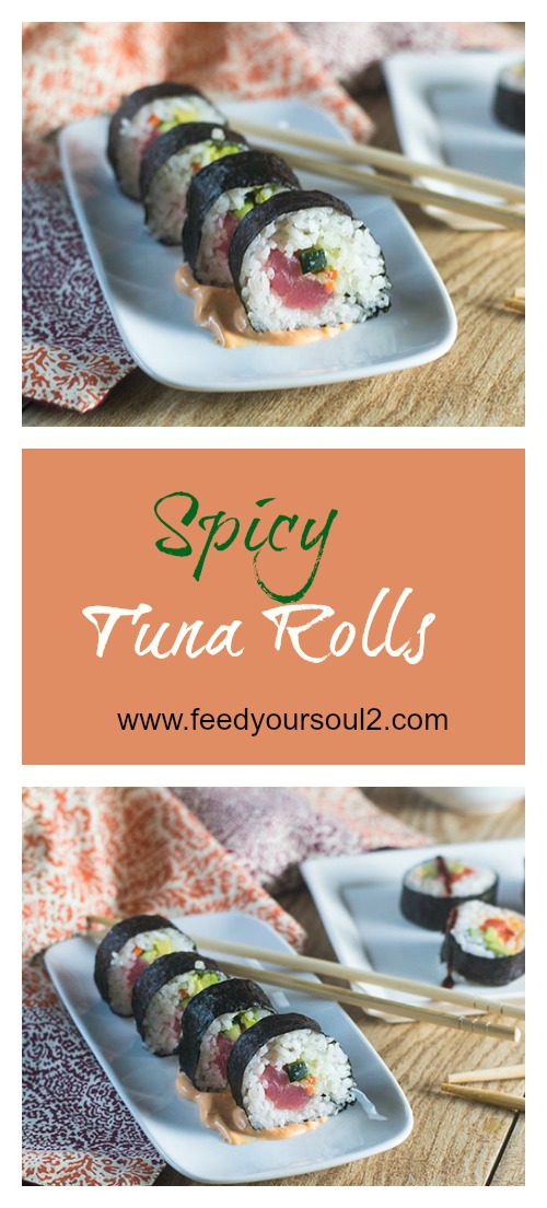 Spicy Tuna Rolls from Feed Your Soul Too Spicy Tuna Rolls #seafood #sushi #glutenfree | feedyoursoul2.com