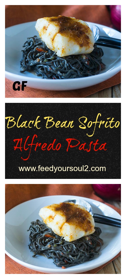 Black Bean Sofrito Alfredo Pasta from Feed Your Soul Too Black Bean Sofrito Alfredo Pasta #pasta #Italian #caribbean #blackbean #glutenfree | feedyoursoul2.com