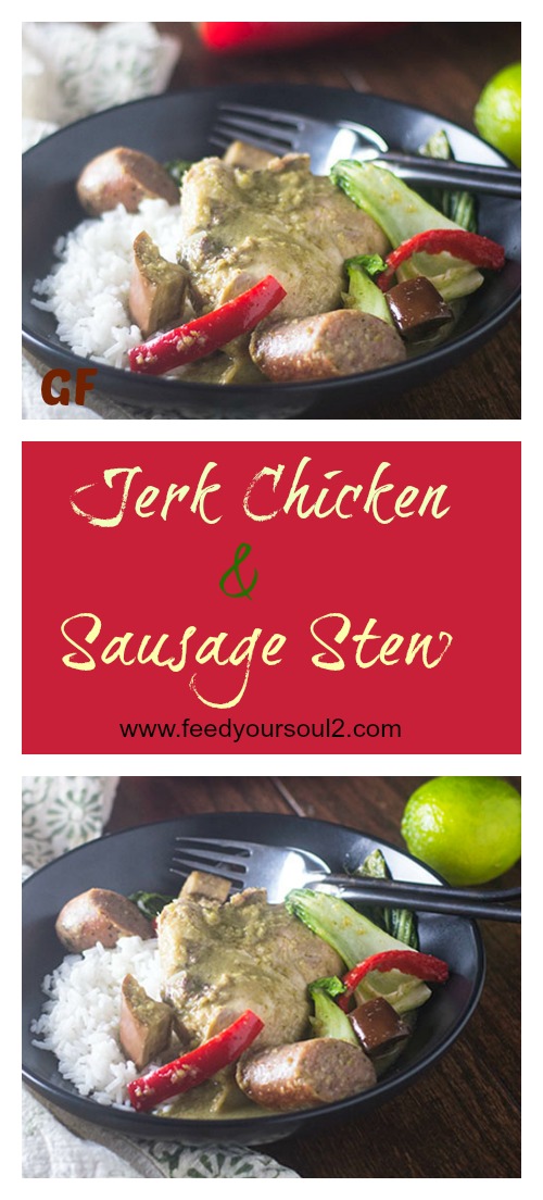 Chicken & Sausage Green Curry Stew from Feed Your Soul Too Chicken & Sausage Green Curry Stew #Thaifood #chicken #stew #glutenfree | feedyoursoul2.com