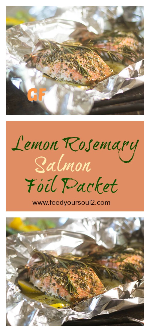 Lemon Rosemary Salmon Foil Packet from Feed Your Soul Too Lemon Rosemary Salmon Foil Packet #seafood #campfirefood #glutenfree | feedyoursoul2.com