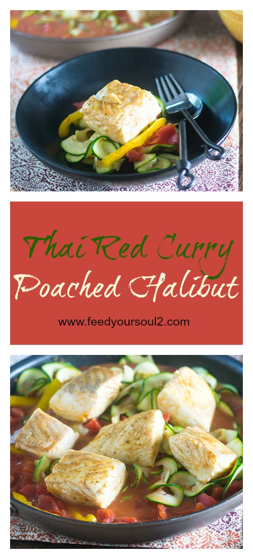 Thai Red Curry Poached Halibut from Feed Your Soul Too Thai Red Curry Poached Halibut #Thaifood #seafood #glutenfree | feedyoursoul2.com