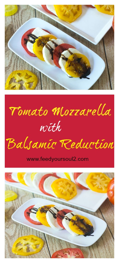 Tomato Mozzarella with Balsamic Reduction #glutenfree #appetizer #balsamic | feedyoursoul2.com