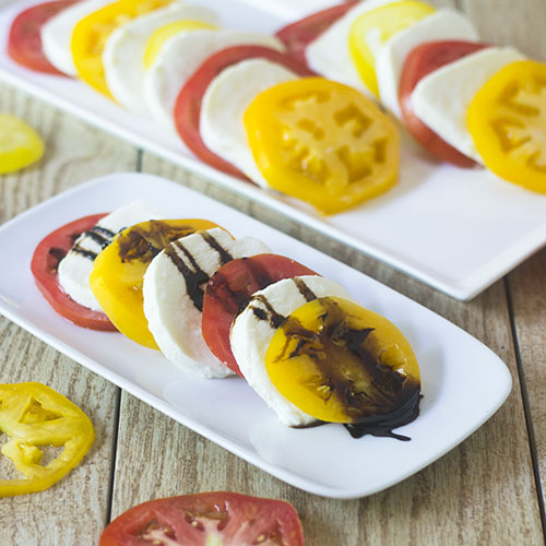 Tomato Mozzarella with Balsamic Reduction from Feed Your Soul Too