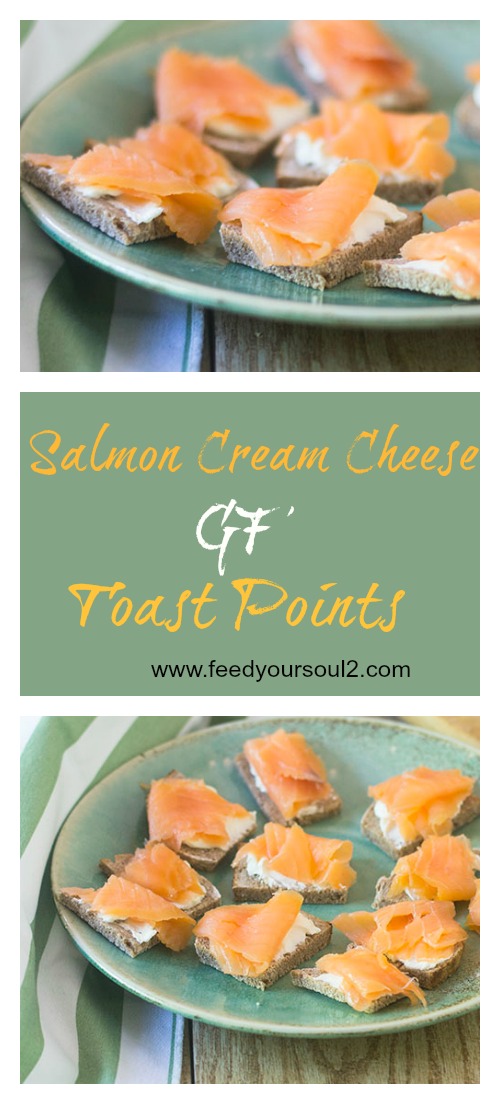 Salmon Cream Cheese GF Toast Points #glutenfree #seafood #Smokedsalmon #bread | feedyoursoul2.com