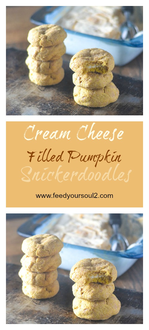 Cream Cheese Filled Pumpkin Snickerdoodles #cookies #glutenfree #dessert #pumpkin | feedyoursoul2.com