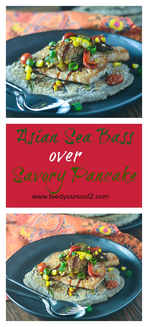 Asian Sea Bass over Savory Pancakes from Feed Your Soul Too Asian Sea Bass over Savory Pancakes #seafood #glutenfree #Asianrecipe #pancake | feedyoursoul2.com