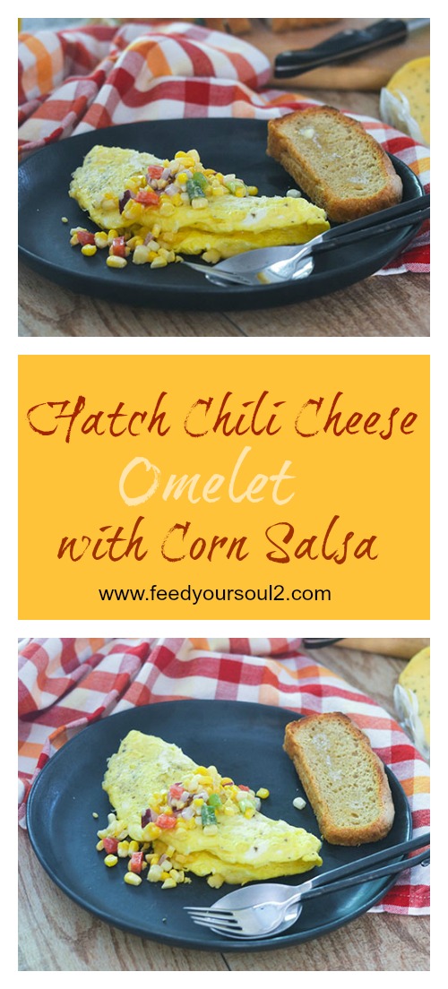 Hatch Chili Cheese Omelet with Corn Salsa #Omelet #glutenfree #breakfast #eggs | feedyoursoul2.com