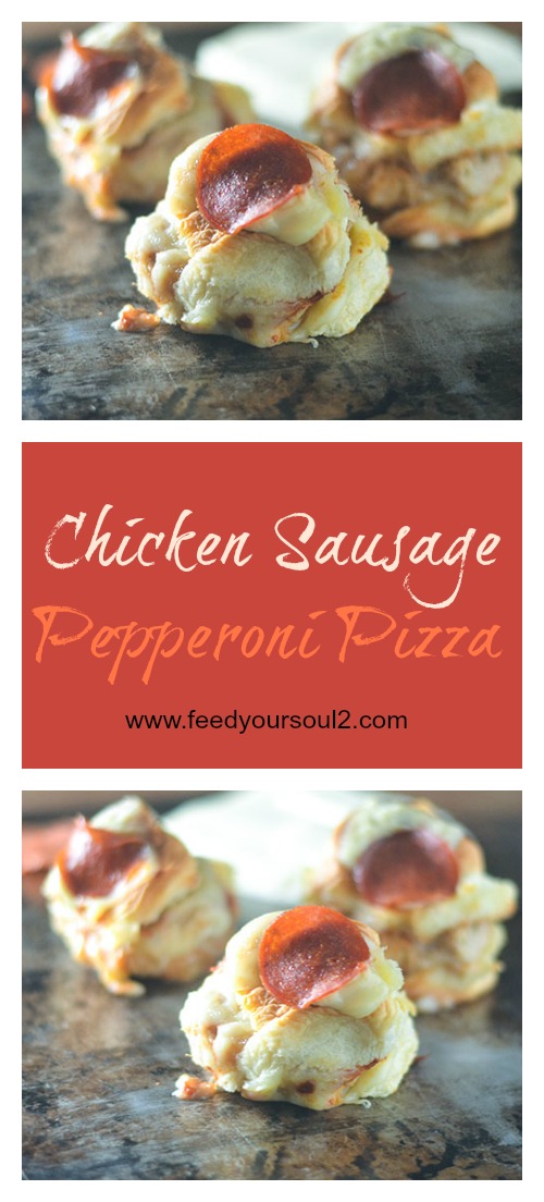 Chicken Sausage Pepperoni Pizza Slider from Feed Your Soul Too Chicken Sausage Pepperoni Pizza Slider #sausage #pizza #slider | feedyoursoul2.com
