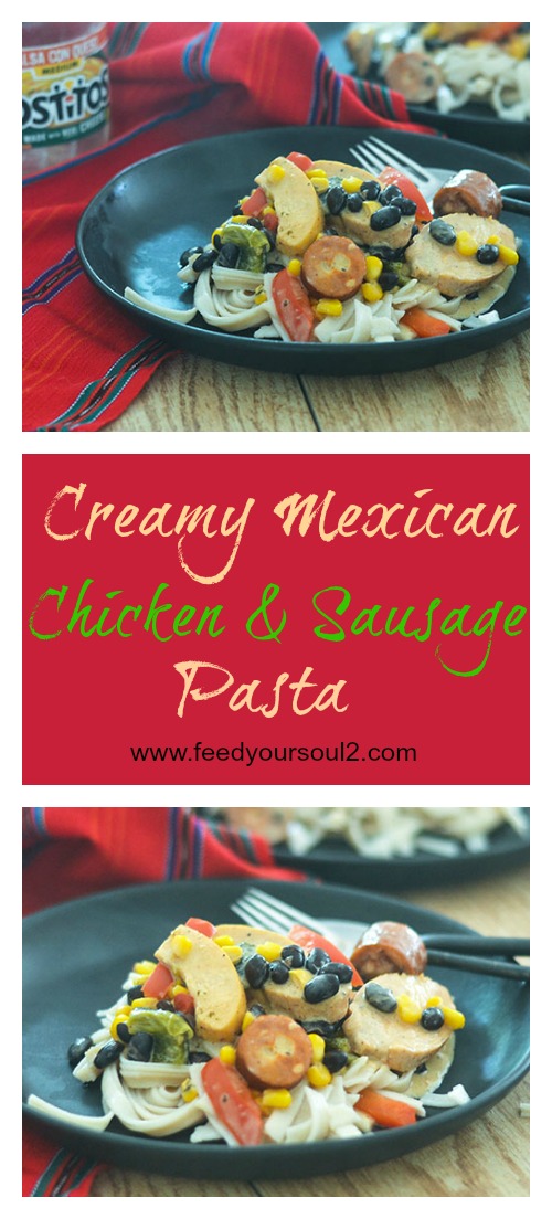 Creamy Mexican Chicken & Sausage Pasta #Italianfood #Mexicanfood #chicken #glutenfree | feedyoursoul2.com