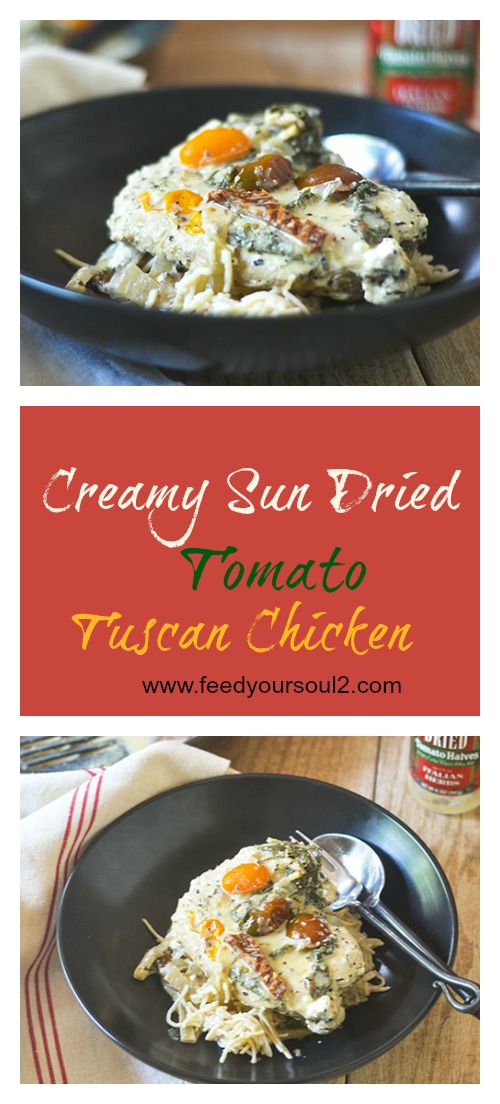 Creamy Sun Dried Tomato Tuscan Chicken from Feed Your Soul Too Creamy Sun Dried Tomato Tuscan Chicken #chicken #glutenfree #creamsauce #Italianfood | feedyoursoul2.com
