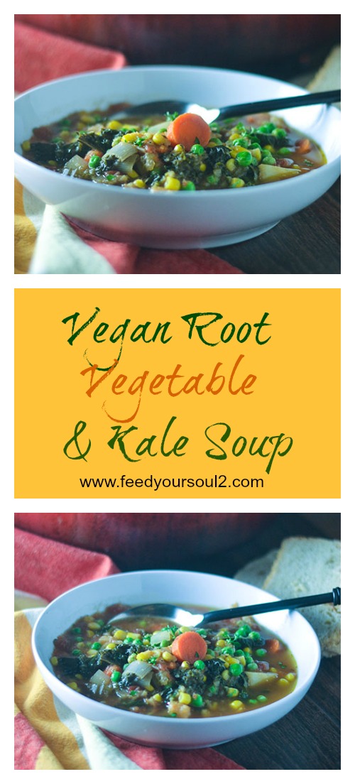 Vegan Root Vegetable & Kale Soup #Soup #vegan #rootvegetables #glutenfree | feedyoursoul2.com