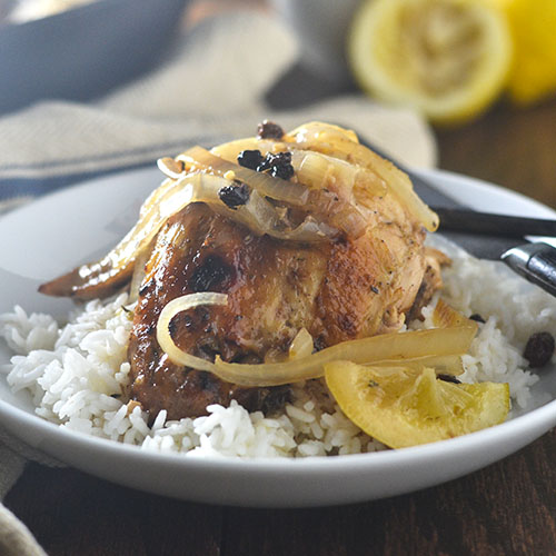 Whole Roasted Lemon Chicken & Onions from Feed Your Soul Too