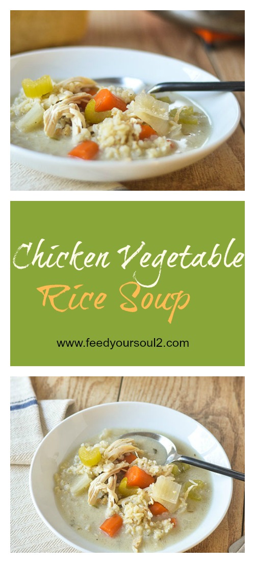 Chicken Vegetable Rice Soup from Feed Your Soul Too Chicken Vegetable Rice Soup #chicken #soup #vegetables #glutenfree | feedyoursoul2.com