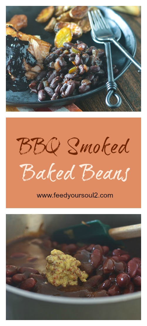 BBQ Smoked Baked Beans from Feed Your Soul Too BBQ Smoked Baked Beans #beans #smokedfood #Traegergrills #glutenfree | feedyoursoul2.com