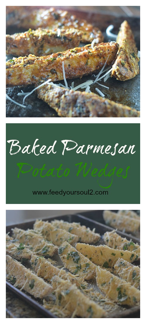 Baked Parmesan Potato Wedges from Feed Your Soul Too Baked Parmesan Potato Wedges #potatoes #wedges #sidedish #cheese | feedyoursoul2.com