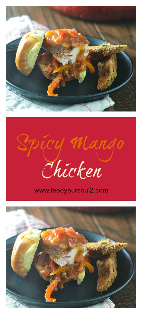 Spicy Mango Chicken Slider from Feed Your Soul Too Spicy Mango Chicken Slider #sliders #chicken #chutney #mangoes | feedyoursoul2.com
