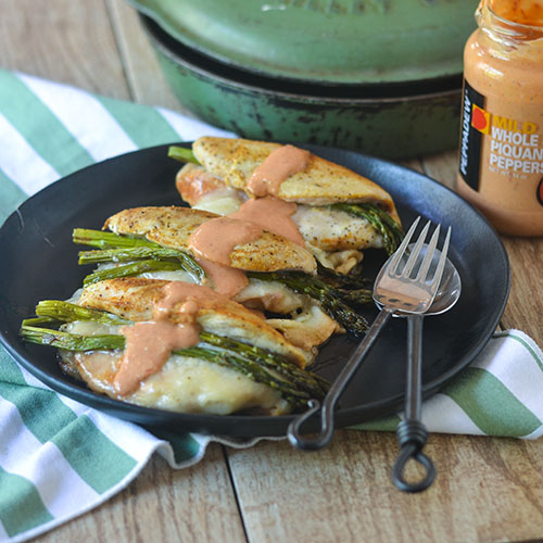 Asparagus Cheese Stuffed Chicken topped with Piquante Sauce