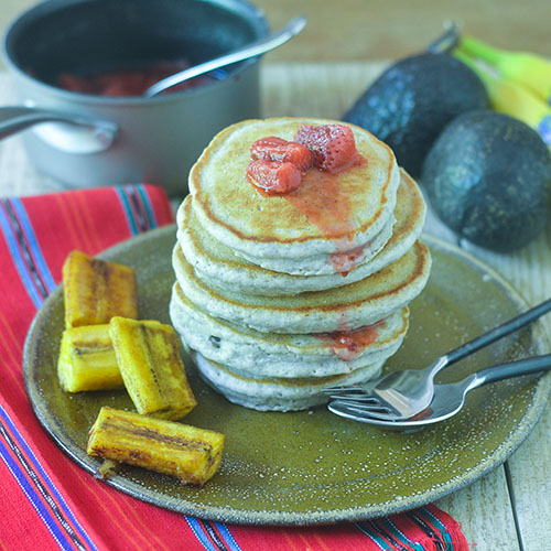 Blue Corn Pancakes with Spicy Strawberry Sauce from Feed Your Soul Too Blue Corn Pancakes with Spicy Strawberry Sauce from Feed Your Soul Too