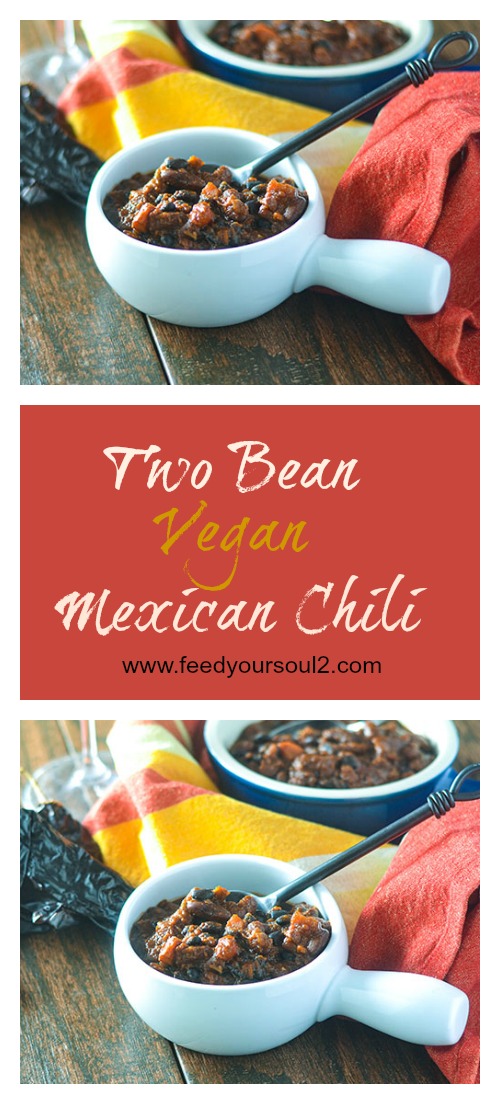 Two Bean Vegan Mexican Chili from Feed Your Soul Too Two Bean Vegan Mexican Chili l #Mexicanfood #vegan #chili #onepotmeal | feedyoursoul2.com