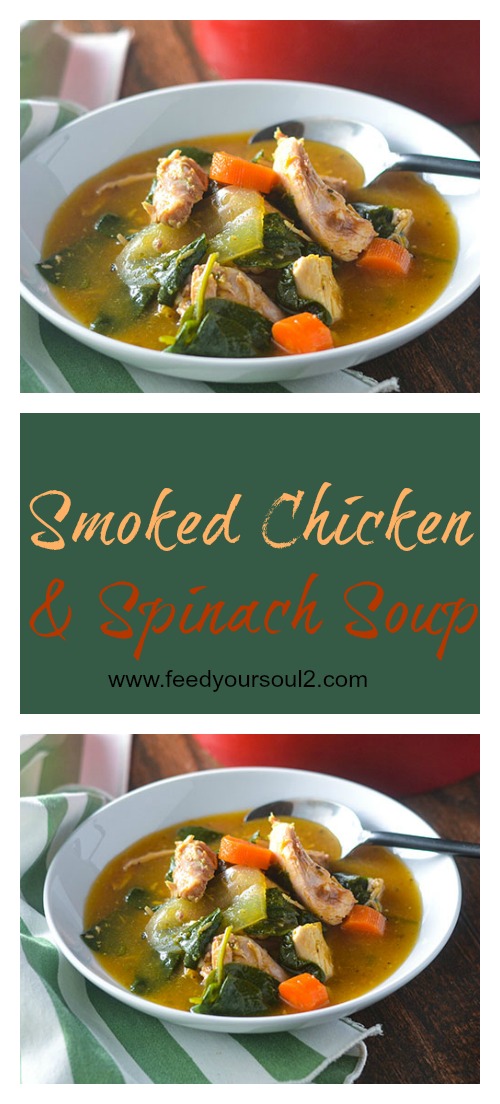 Smoked Chicken & Spinach Soup from Feed Your Soul Too Smoked Chicken & Spinach Soup l #glutenfree #smokedchicken #soup | feedyoursoul2.com