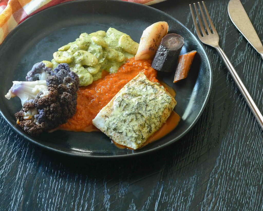 Cod over a Red Pepper Sauce #cod #dill #Seafood #glutenfree | feedyoursoul2.com