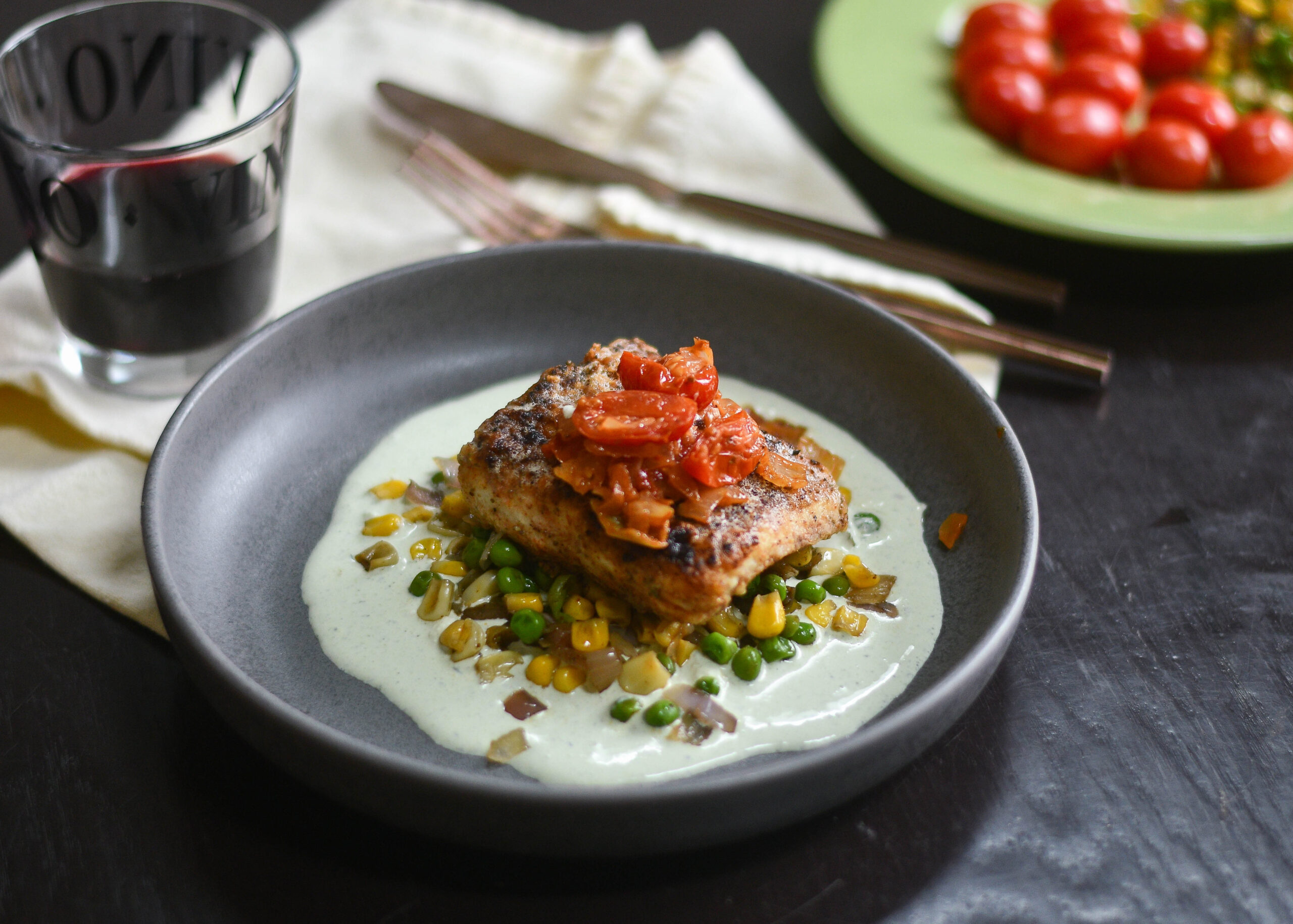 Blackened Snapper over Basil Yogurt Puree