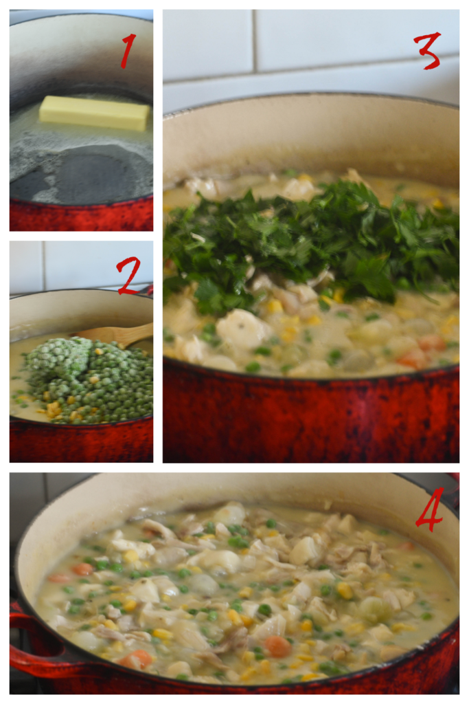 Putting together the chicken pot pie