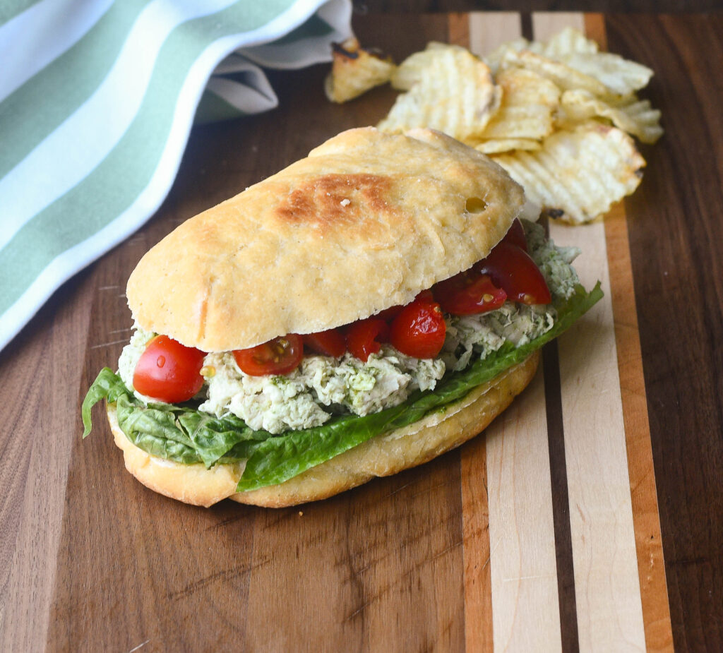 Homemade Pesto Chicken Sandwich on a Gluten Free Hoagie Roll