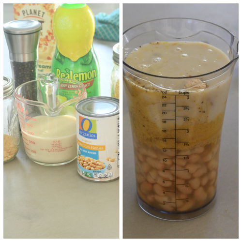 Making the creamy white bean pasta sauce