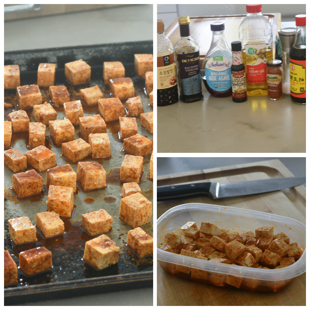 Making the tofu bacon