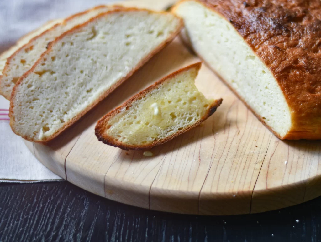 Gluten free white rice flour bread has a great crust and a tender center.