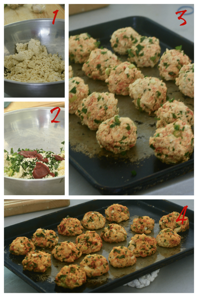 Making the gochujang tofu meatballs