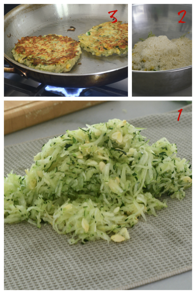 Making the zucchini corn fritters