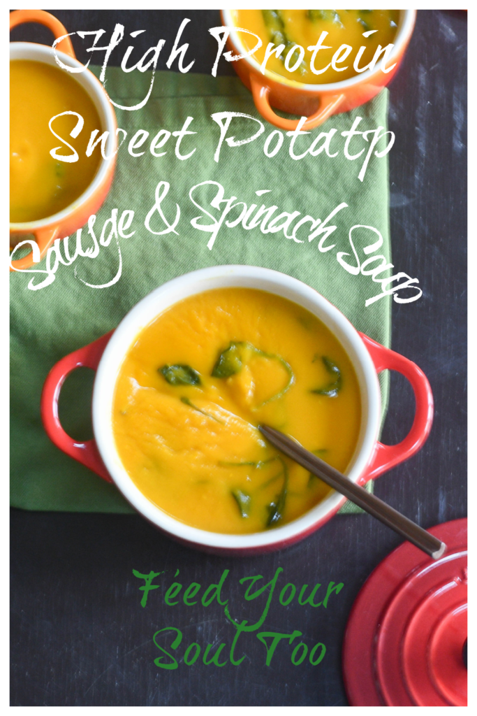 High Protein Sweet Potato Sausage & Spinach Soup sausage | glutenfree | souprecipe | high protein