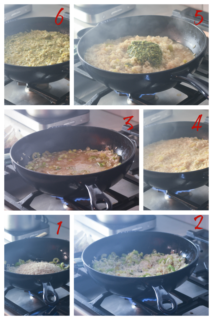 Creating the pesto risotto