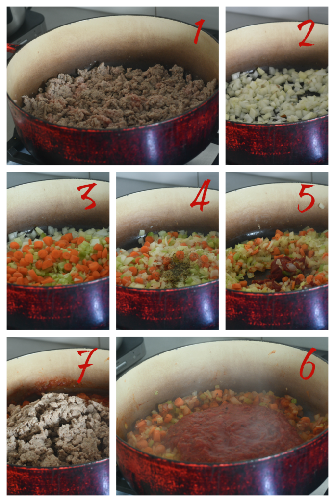 Making the spaghetti meat sauce