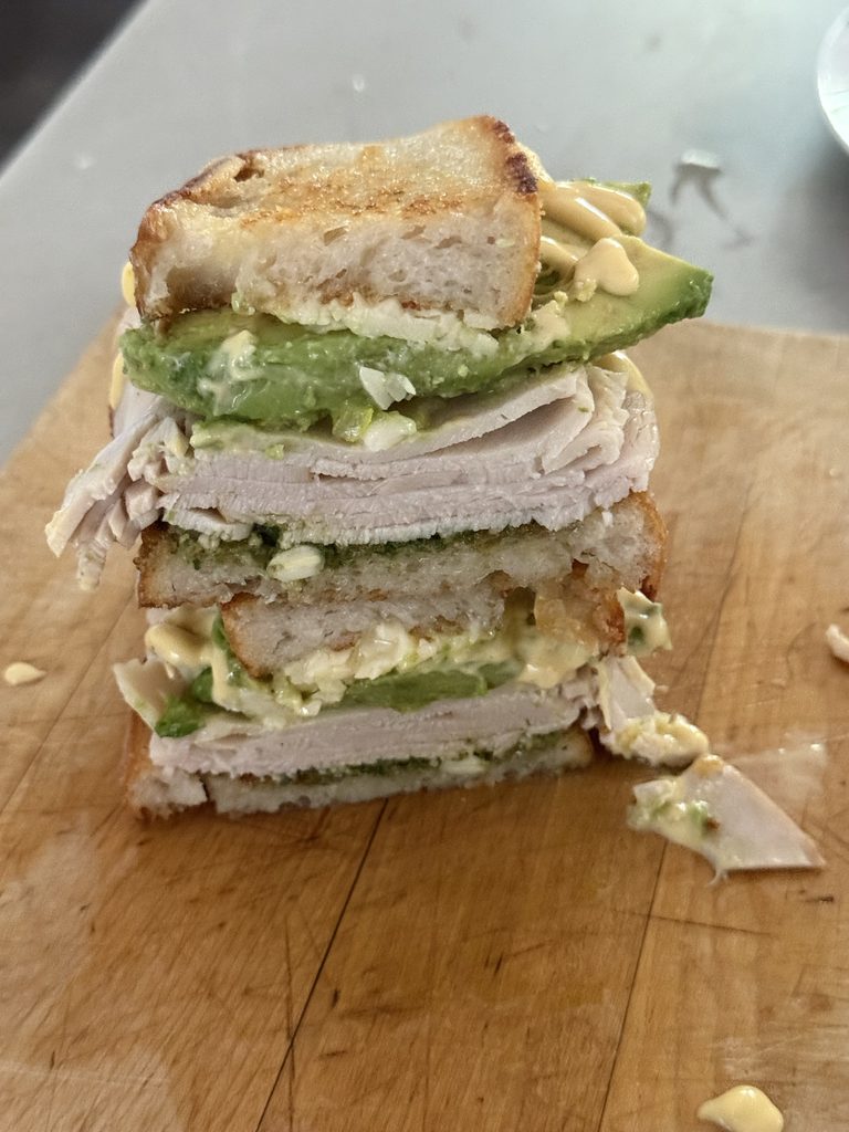 Leftover turkey pesto melt on sourdough