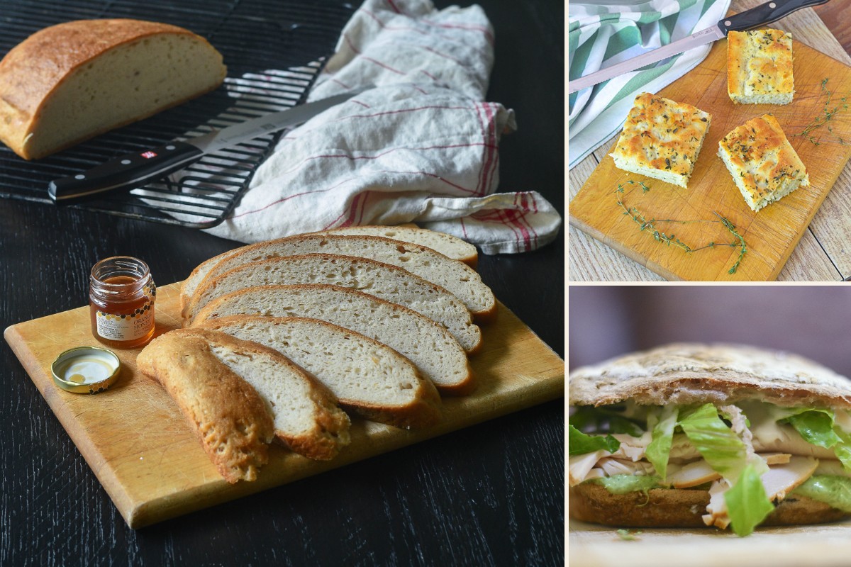 Gluten-free psyllium husk bread, focaccia and ciabatta rolls